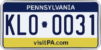 PA license plate KLO0031