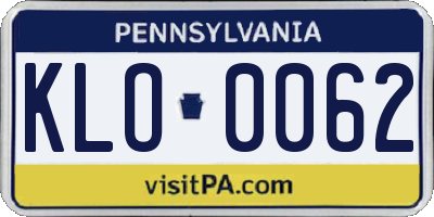PA license plate KLO0062
