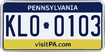 PA license plate KLO0103