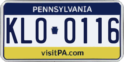 PA license plate KLO0116