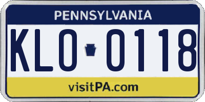 PA license plate KLO0118