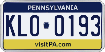 PA license plate KLO0193