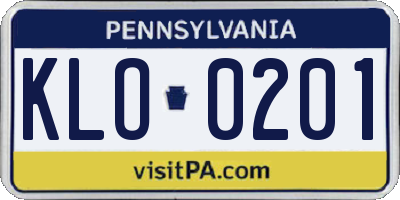 PA license plate KLO0201