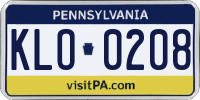 PA license plate KLO0208