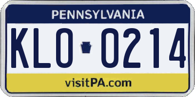 PA license plate KLO0214