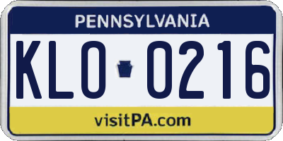PA license plate KLO0216