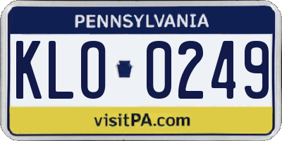 PA license plate KLO0249