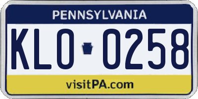 PA license plate KLO0258
