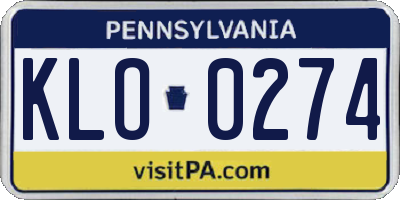 PA license plate KLO0274