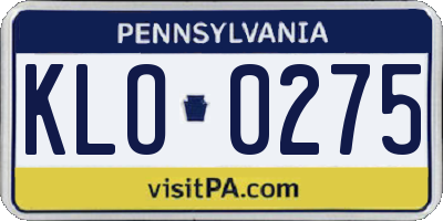 PA license plate KLO0275