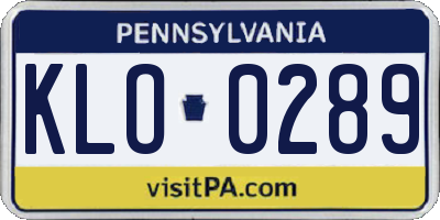 PA license plate KLO0289