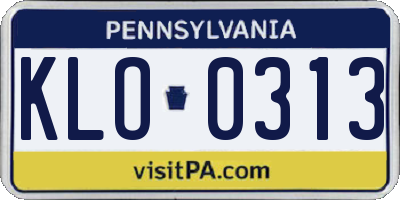 PA license plate KLO0313