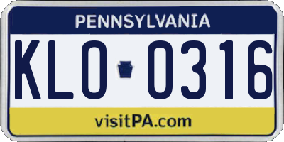 PA license plate KLO0316
