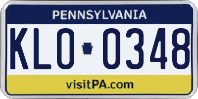 PA license plate KLO0348