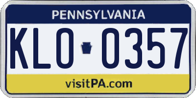 PA license plate KLO0357