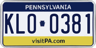PA license plate KLO0381