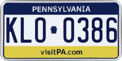 PA license plate KLO0386