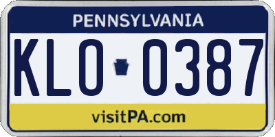 PA license plate KLO0387