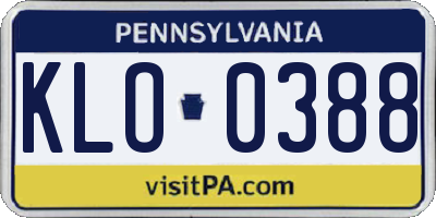 PA license plate KLO0388