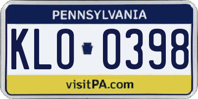 PA license plate KLO0398