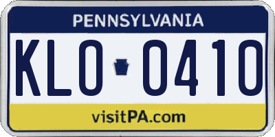 PA license plate KLO0410