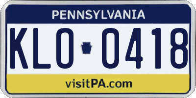 PA license plate KLO0418
