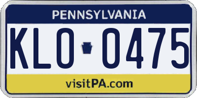 PA license plate KLO0475