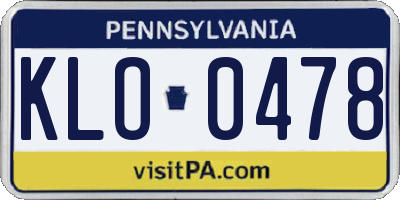 PA license plate KLO0478