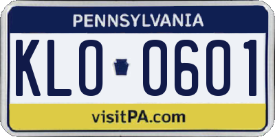 PA license plate KLO0601