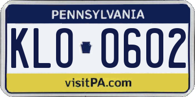 PA license plate KLO0602