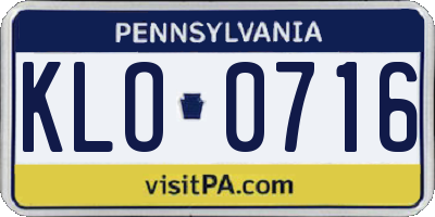 PA license plate KLO0716
