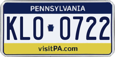 PA license plate KLO0722
