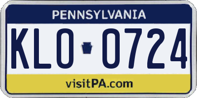 PA license plate KLO0724