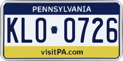 PA license plate KLO0726