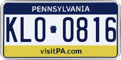 PA license plate KLO0816