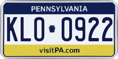 PA license plate KLO0922