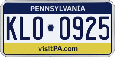 PA license plate KLO0925