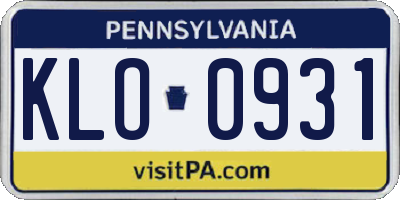 PA license plate KLO0931