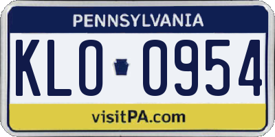 PA license plate KLO0954