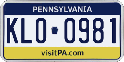 PA license plate KLO0981