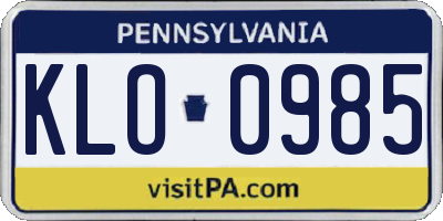 PA license plate KLO0985