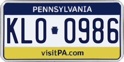 PA license plate KLO0986