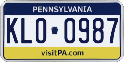 PA license plate KLO0987
