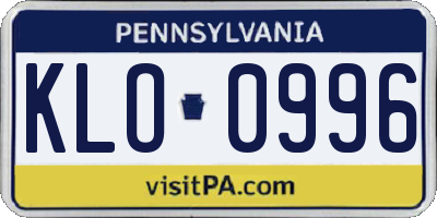 PA license plate KLO0996