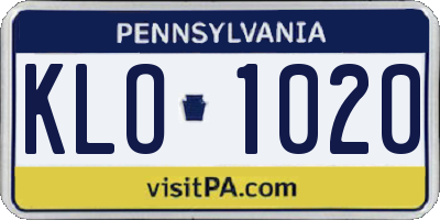 PA license plate KLO1020