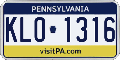 PA license plate KLO1316