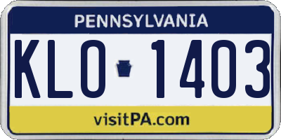 PA license plate KLO1403