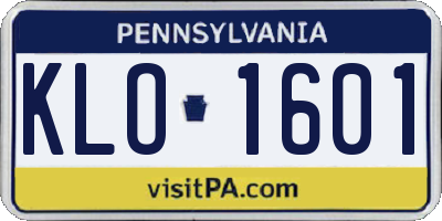 PA license plate KLO1601