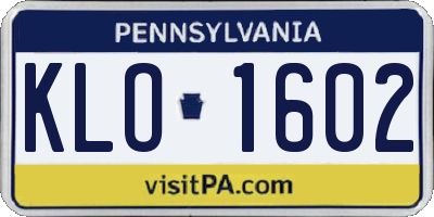 PA license plate KLO1602