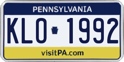 PA license plate KLO1992